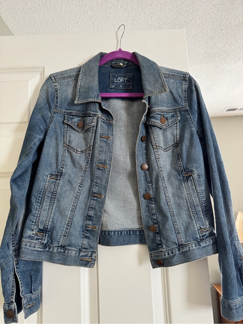 LOFT Light Blue Denim Jacket with Button Front